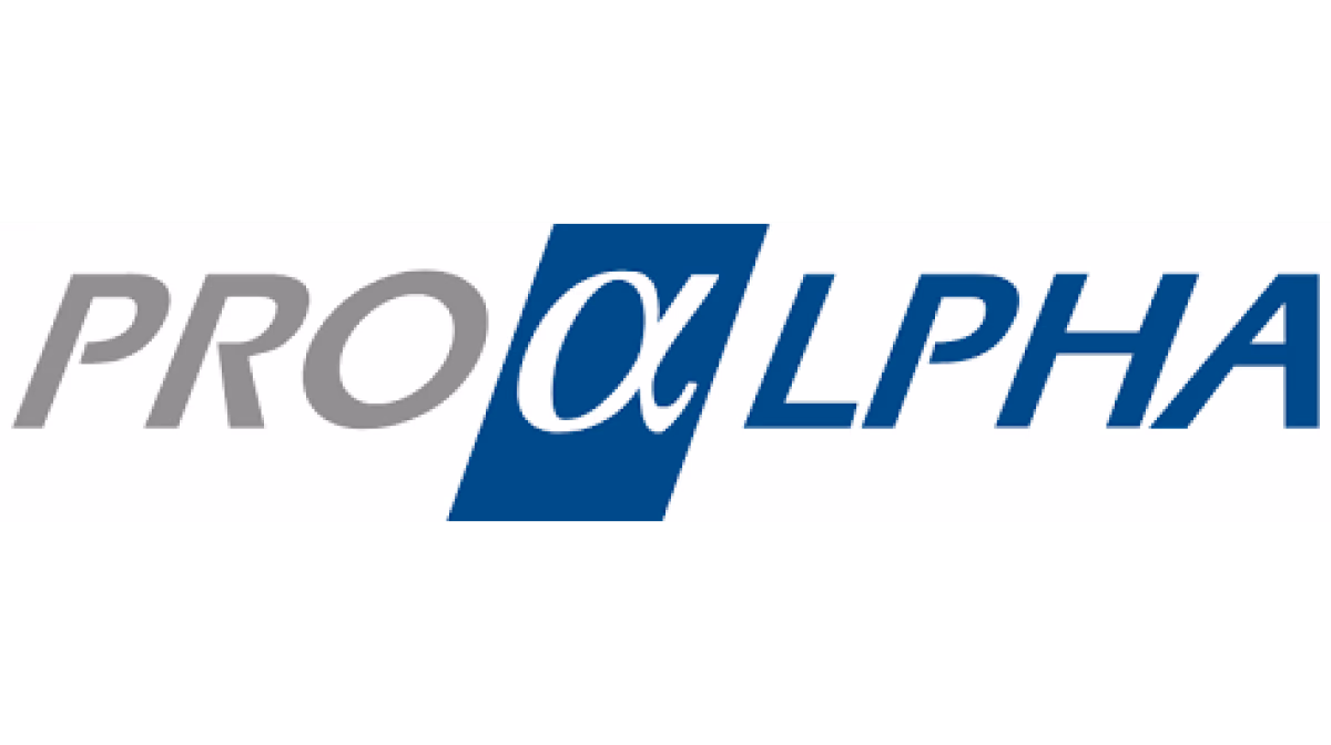PRO alpha logo with a blue and grey design.