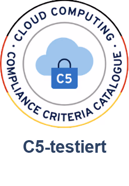 Cloud computing compliance criteria catalogue C5-tested certification badge.