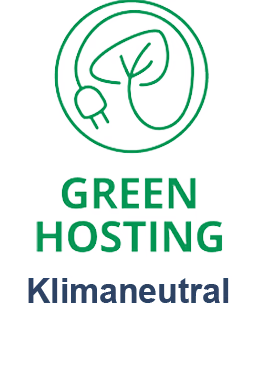 Green hosting climate neutral logo with leaf and wind turbine.
