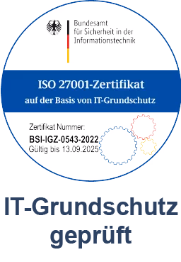 ISO 27001 certificate based on IT-Grundschutz, certified by BSI, valid until 13.09.2025.