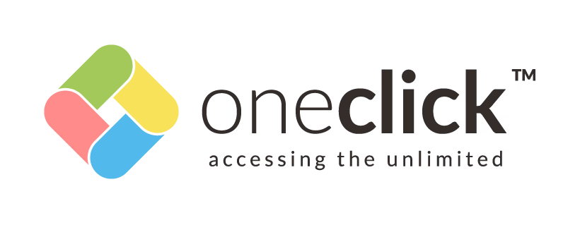 Colorful logo with the text "oneclick accessing the unlimited