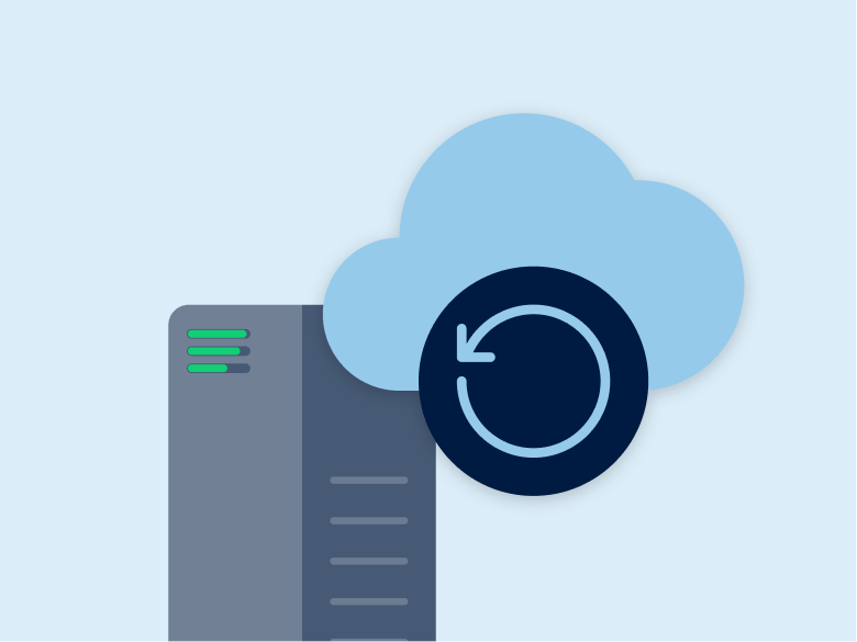 Server mit Update- und Cloud-Symbol: steht für aktuelle Exchange-Versionen mit automatischen Updates.