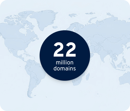 A world map with 22 million domains written on top of it