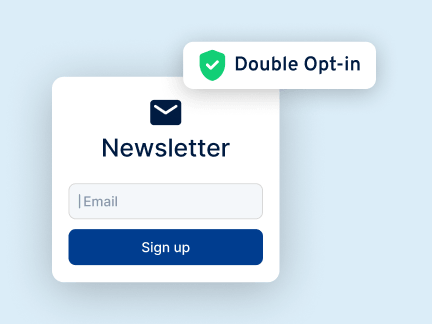 Newsletter sign-up form with an email field and Sign up button, with a Double Opt-in badge.