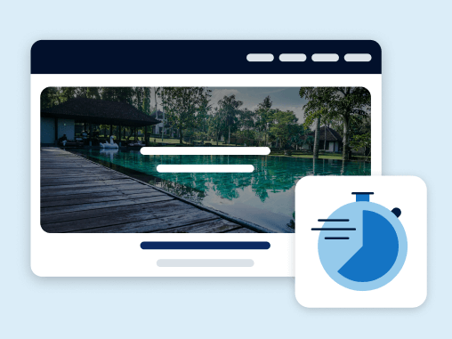 Website preview with a stopwatch icon representing fast loading times.
