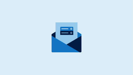 Umschlag mit Server-Icon: steht für Mail-Server zur sicheren und stabilen E-Mail-Kommunikation.