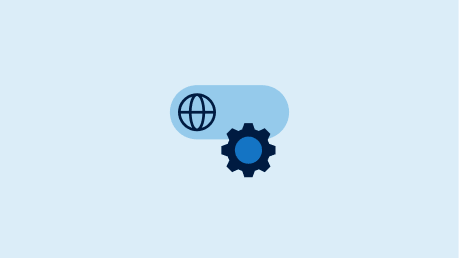Netzwerk- und Cloud-Icon mit Zahnrad: steht für Netzwerküberwachung und sekundäres DNS für hohe Verfügbarkeit.