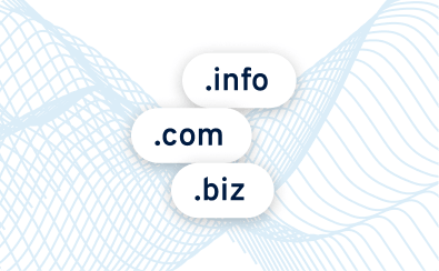 Abstract wave background with generic domain extensions .info, .com and .biz.
