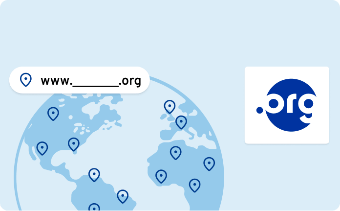 Globe with location pins and a www._____.org domain URL bar next to the .org logo.