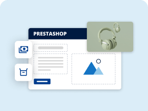 PrestaShop editor interface for adding products, images, and media to an online store.