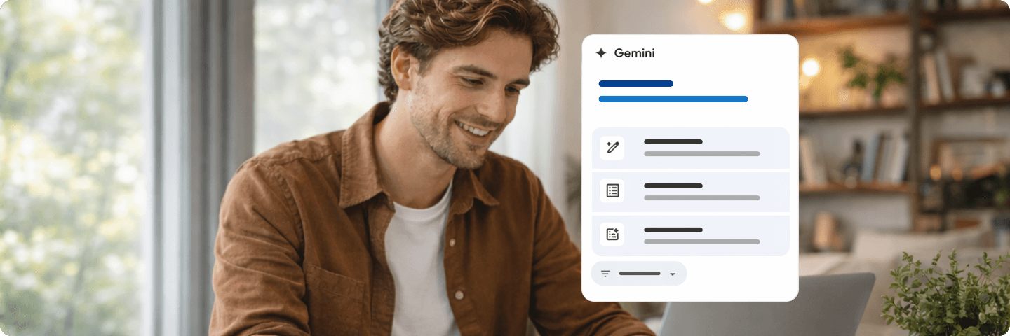 Person am Laptop mit Gemini-Interface: steht für KI-gestützte Unterstützung bei Aufgaben, Analysen und Produktivität im Arbeitsalltag.