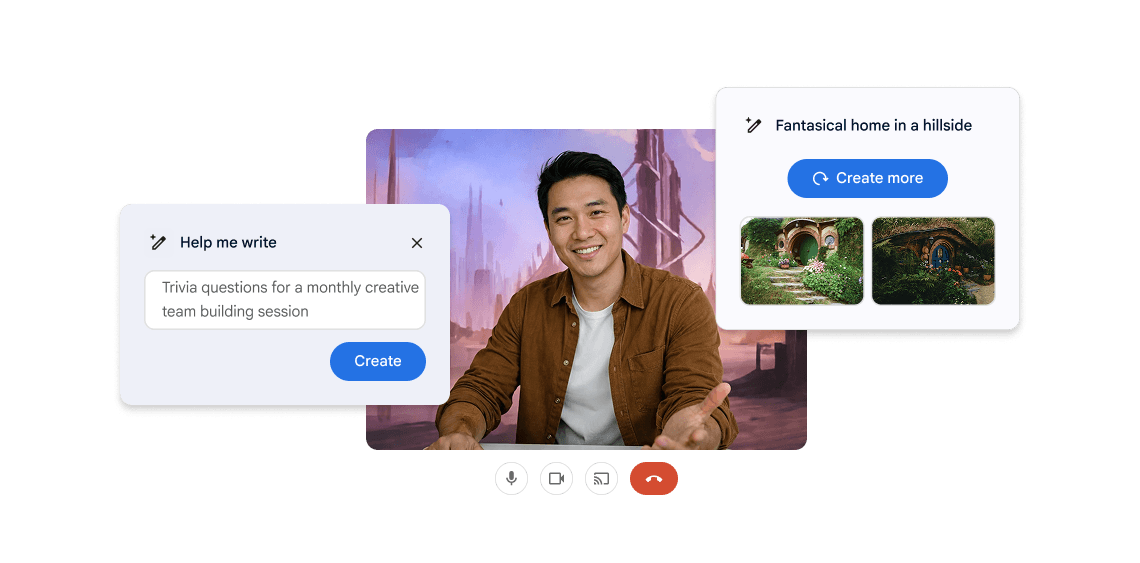 Man on video call using AI tools to generate creative ideas and visuals.