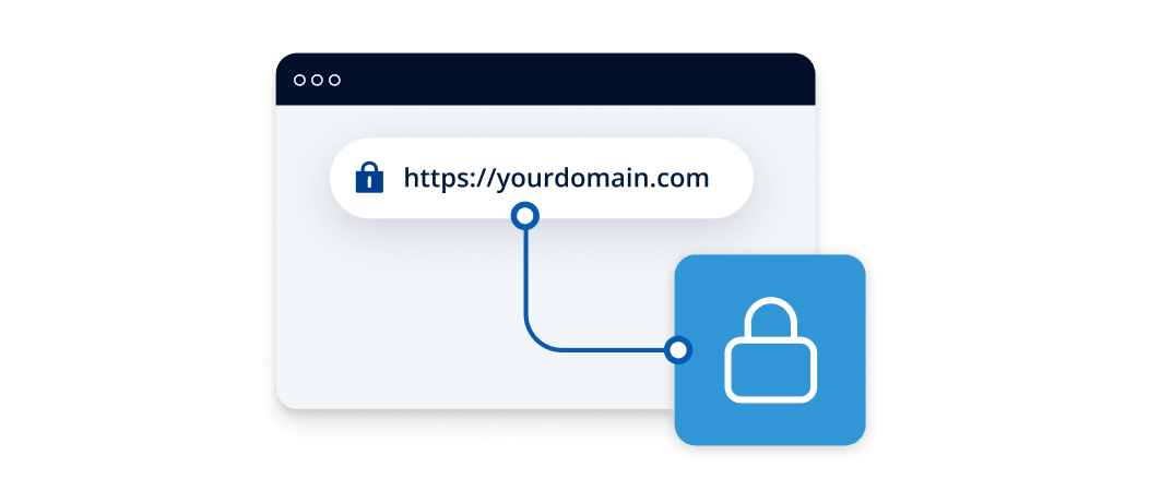 Website address with HTTPS lock icon representing secure domain and SSL protection