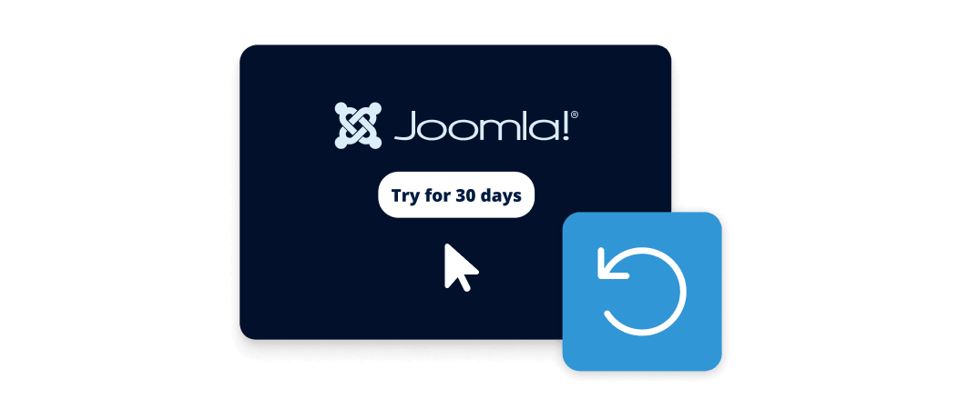 Joomla interface with “Try for 30 days” button representing risk-free trial.