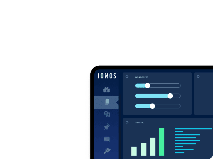 Server dashboard showing hosting performance controls and traffic analytics.
