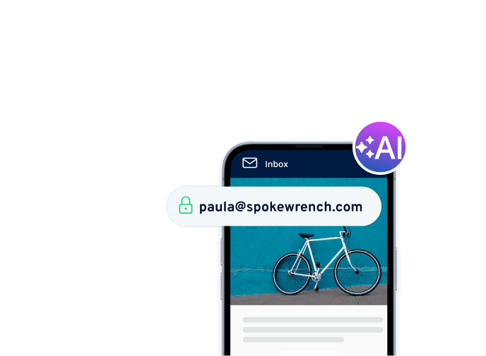 Email inbox displaying a message from paula@spokewrench.com with a bicycle image.