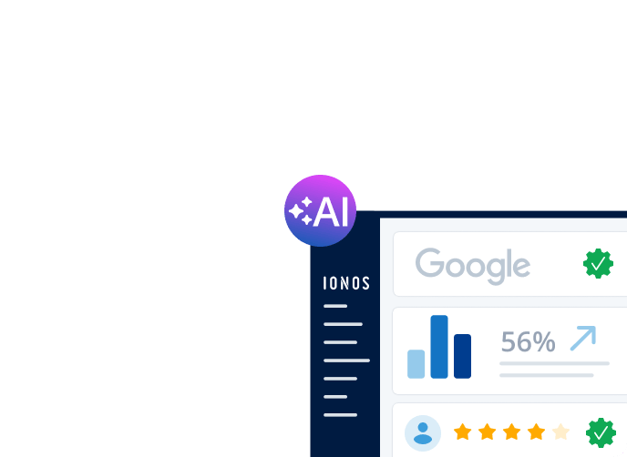 AI ranking scale with Google at 56% and a green checkmark.
