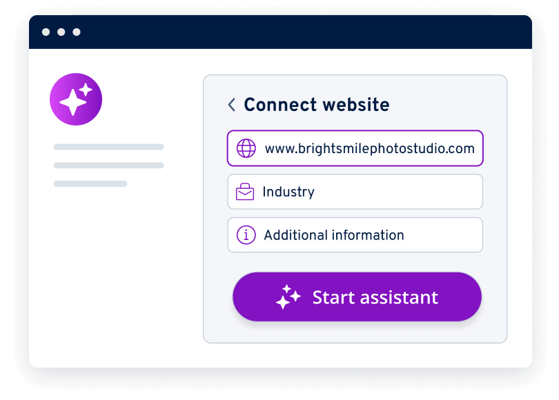 Form to connect a website with fields for URL, industry, and info.