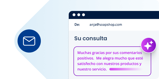 Respuesta de correo electrónico generada por IA a una consulta de cliente de anja@soapshop.com.