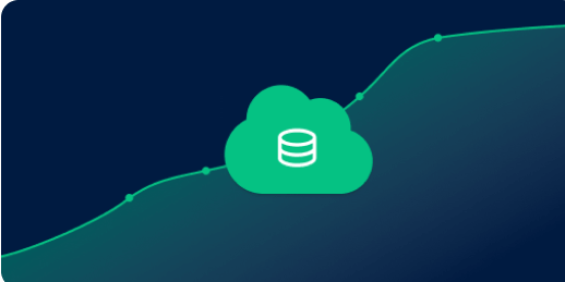 Cloud database icon over an upward trending performance graph.