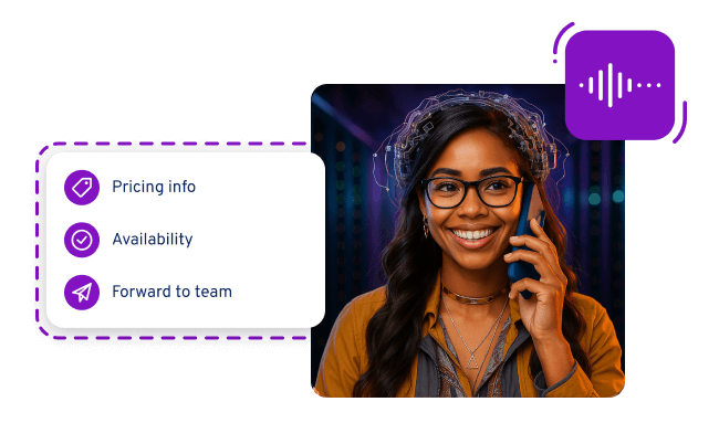 Woman on a call next to a list of support options.
